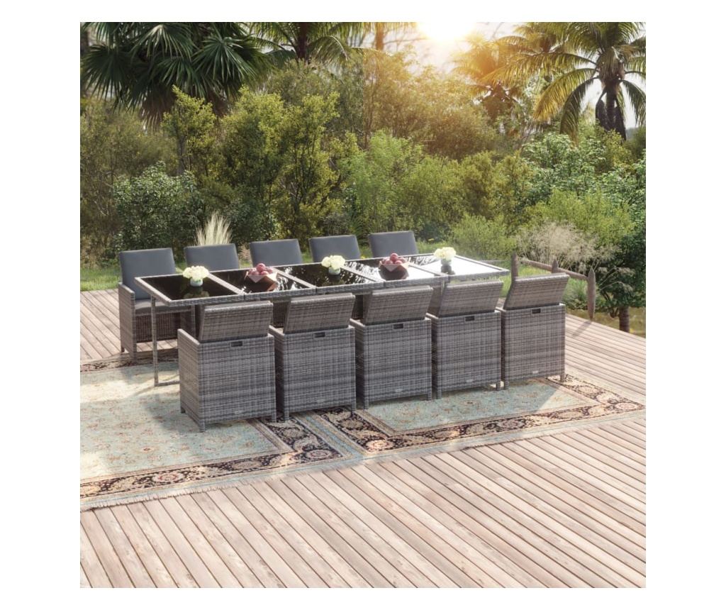 Градински комплект с възглавници 11 части полиратан сив - 4