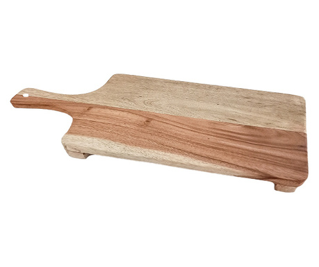 Tocator dreptunghiular cu maner, pentru servire, lemn salcam, 35 x 15 cm, maro