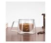 Set 2 cesti cafea, Quasar & Co.®, 200 ml, din sticla cu pereti dubli, termorezistenta, mesaj COFFEE, d 7.8 x h 7 cm