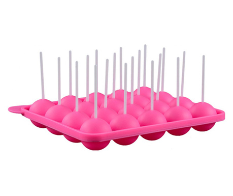 Forma silicon 20 acadele/bomboane pe bat, Quasar & Co., 20 betisoare, 23 x 18.5 x 4 cm, roz