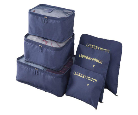 Set 6 huse organizare bagaj, Quasar & Co., 6 x organizator valiza/troler, albastru  31x12 cm