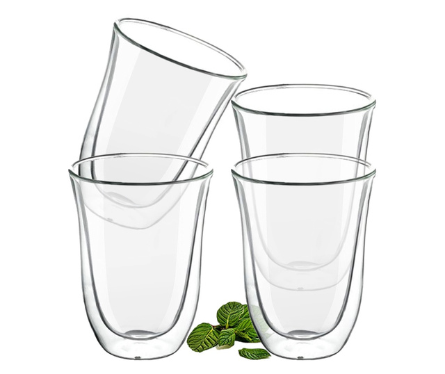 Комплект стъклени чаши quasar & co., двустенни, За кафе лате, d 8,8 x h 12 cm, 270 ml, 4 броя