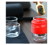Set ceai Quasar & Co.® din sticla si silicon, ceainic 180 ml, 2 cesti x 100 ml si husa hard case, set picnic/camping, rosu
