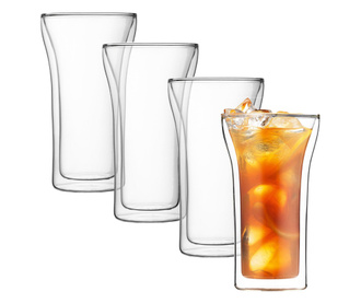 Set 4 pahare cu pereti dubli, Quasar & Co., 400 ml, pahar cafea/latte macchiato, sticla termorezistenta, transparent