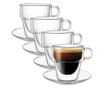 Set 4 cesti si 4 farfurioare, Quasar & Co., cana 250 ml cu pereti dubli, farfurioara 10.5 cm, termorezistenta, transparent