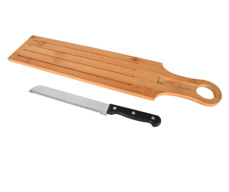 Platou bambus si cutit pentru paine, Quasar & Co., 50 x 10.5 cm, tocator, bambus, maro