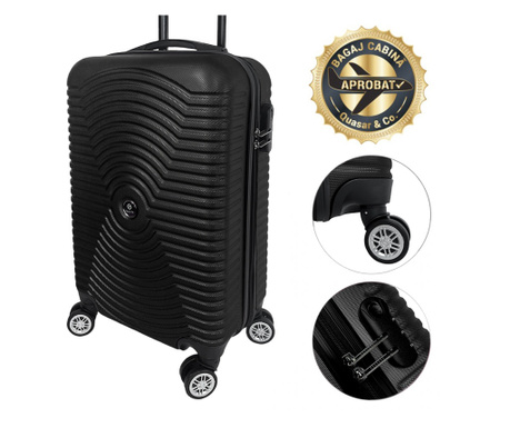 Quasar & Co. kabin bőrönd, Air Circle modell, 4 kerék, 58 x 36 x 20 cm, 33 L, ABS, fekete