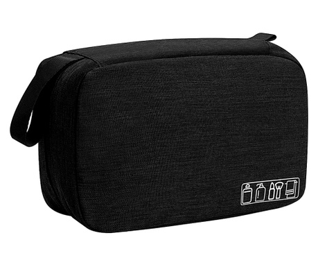 Козметична чанта, несесер за пътуване Quasar & Co., текстил, водоустойчив, 22 x 13,5 x 7 см, Черен  22x14 см