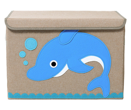 Cutie depozitare jucarii, Quasar & Co.®, model Delfin, pliabila, intarita, iuta, 53x36x36 cm, maro-bleu
