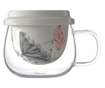Ceasca ceai cu infuzor si capac, Quasar & Co.®, 350 ml, sticla/portelan, termorezistenta, model flori, rosu-negru