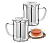 Set 2 cani ceai cu infuzor metalic, Quasar & Co.®, cu capac, termorezistente, sticla/metal, 320 ml, transparent