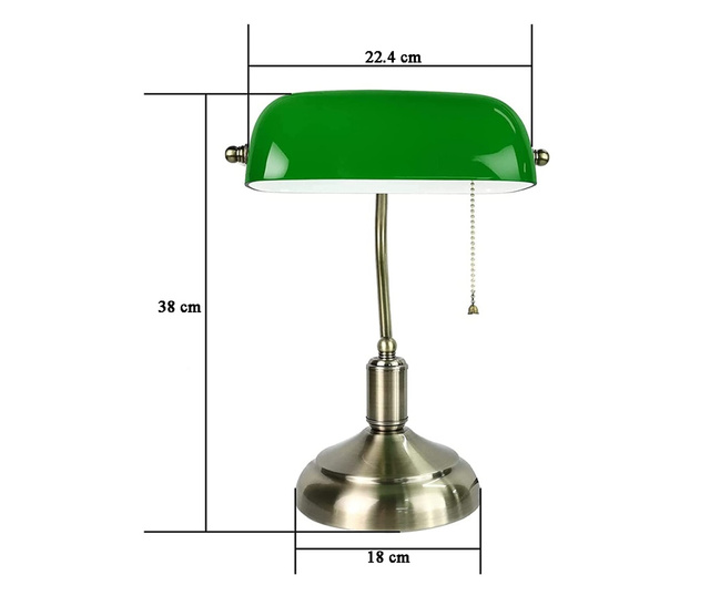 Настолна лампа Quasar & Co., винтидж, 38 x 23 x 28 cm, месинг/зелено