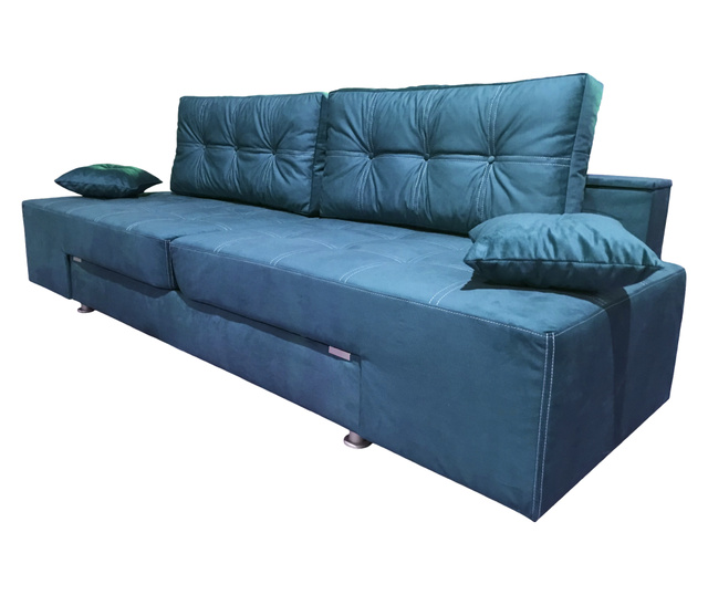 Canapea extensibila Rafael 160, Iza, pat, Relaxa, lada, noptiere, perne, culoare turquoise, plus, 250x105x85