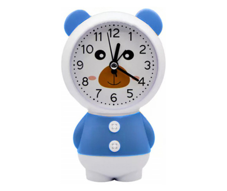 Детски настолен часовник с аларма Pufo, модел Мечо Пух, 16 см, бял/син