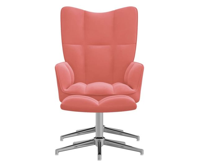 Stolica za opuštanje s tabureom, ružičasta, baršun