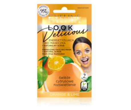 Masca de fata bio energizanta, Eveline Cosmetics, Look Delicious, cu lime si portocala, 10 ml