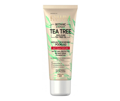Fond de ten, Eveline Cosmetics, Botanic Expert, 100% Pure Tea Tree Oil, 01 Porcelain, 30 ml