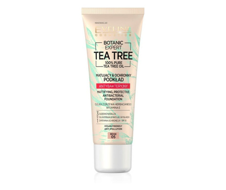 Fond de ten, Eveline Cosmetics, Botanic Expert, 100% Pure Tea Tree Oil, 05 Beige, 30 ml