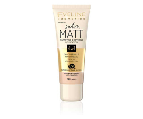 Fond de ten, Eveline Cosmetics, Satin Matt 4w1, 101 Ivory, 30 ml