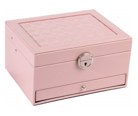Елегантна дамска кутия Pufo Glamour за съхранение и организиране на бижута и аксесоари, модел на етажи, розова