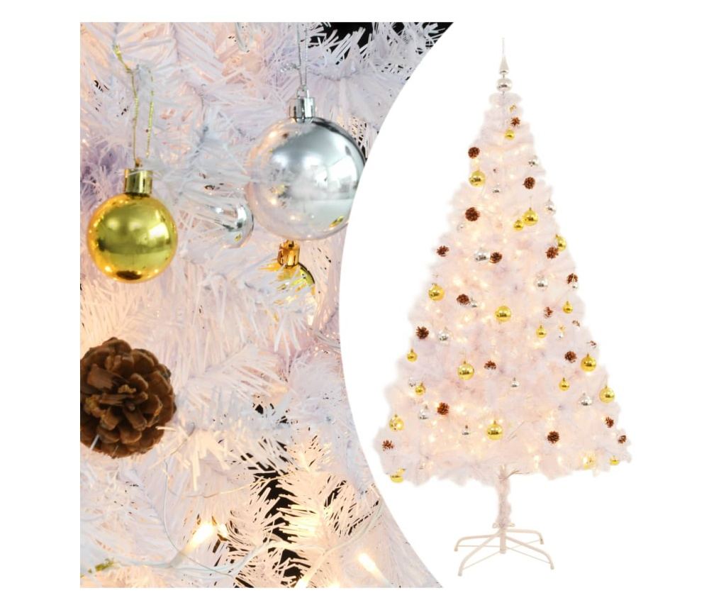 Umjetno božićno drvce s kuglicama i LED svjetlima bijelo 210 cm - 2