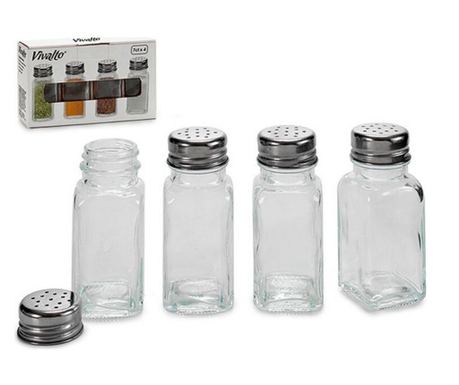 Поставка за Подправки Vivalto 7 cl Метал Кристал 70 ml (4 x 9 x 4 cm) (4 Части)