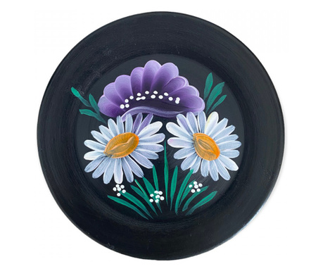 Farfurie ceramica neagra, pictata manual, 20 cm