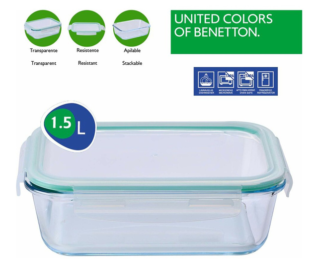 Херметическа Кутия за Обяд Benetton, BE084, Зелен, 1500 ml
