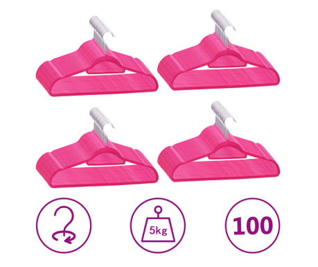 100-dijelni set vješalica protuklizni ružičasti baršunasti