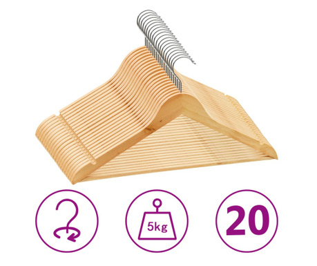 20-dijelni set vješalica za odjeću protuklizni od tvrdog drva