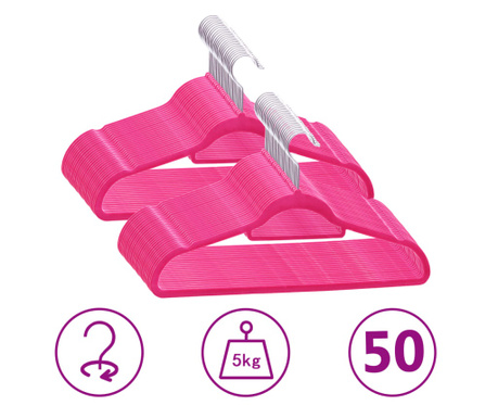 50 бр Комплект закачалки за дрехи антиплъзгащи розово кадифе