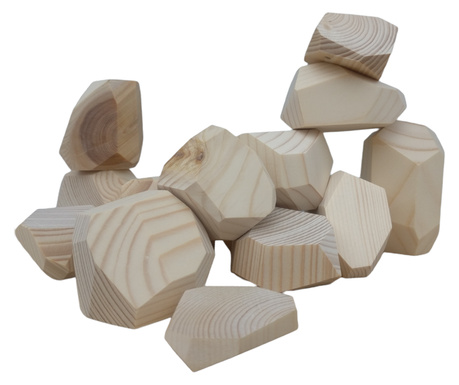 Jucarie educativa Montessori/Waldorf, blocuri echilibru Tumi Ishi, 14 piese din lemn, natur, in cutie lemn cu capac