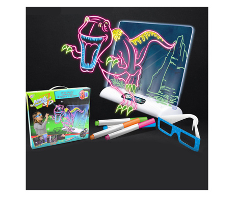 Tableta Magica Pentru Desen Magic 3D, Efecte de Iluminare, Modele de Desen cu Dinozauri, 4 Pixuri Colorate, Dezvolta Creativitat