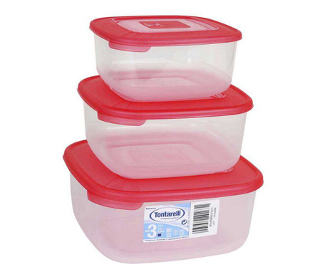 3 Комплект Кутии за Обяд Tontarelli (1 - 1,5 - 2,5 L) - Цвят - Корал