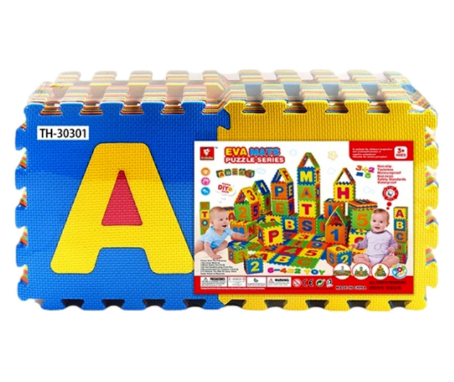 Covor puzzle EVA educativ cu literele alfabetului si cifre, 36 placi, Impermeabil, Antiderapant, Non-Toxic, Usor de Curatat, Dim