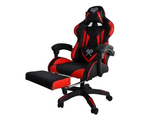 Геймърски стол, с поставка за крака, екологична кожа, червен/черен, 63x63x116/124 см, MCT Game 027
