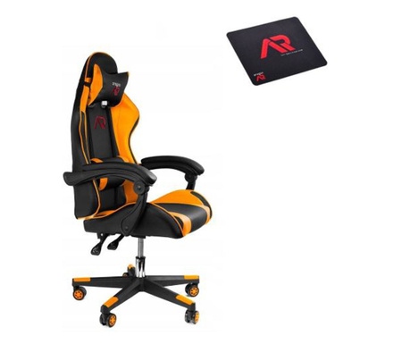Геймърски стол с лумбална възглавница MCT 8226, Екологична кожа, оранжево/черно