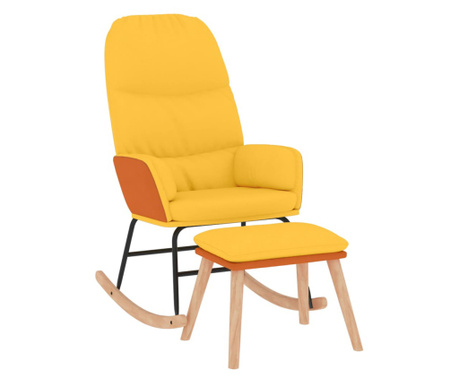 Houpací křeslo se stoličkou hořčicově žluté textil