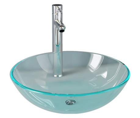 Chiuvetă baie robinet și scurgere tip push, transparent sticlă