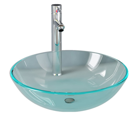 Chiuvetă baie cu robinet&ampscurgere cu apăsare, sticlă transparentă