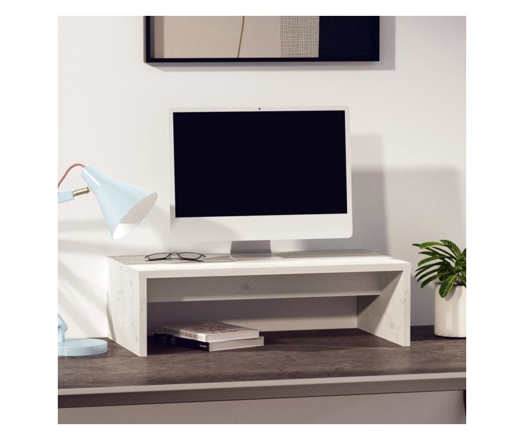 Podloga za monitor, bijela, 50x27x15 cm, masivno drvo bora - 3