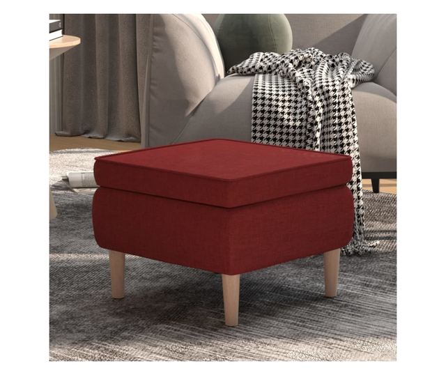 Табуретка с дървени крака, виненочервена, текстил