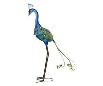 Decoratiune gradina paun metalic albastru, 80 cm
