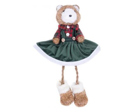 Decoratiune Craciun, ursulet in rochie verde, 17x14x26 cm