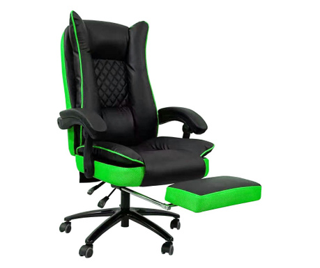Scaun gaming rotativ Arka Chairs B67 black green cu suport picioare , piele ecologica