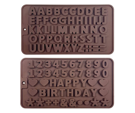 Set 2 forme silicon litere si cifre, Quasar & Co., pentru decorare torturi, prajituri, 21 x 11.5 cm, maro