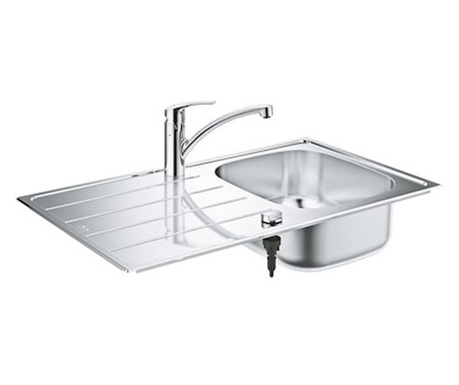 Кухненски комплект Grohe, кухненска мивка и смесител, Мивка K200 + Eurosmart едноръкохватков смесител, 31565SD1, стандартно вгра
