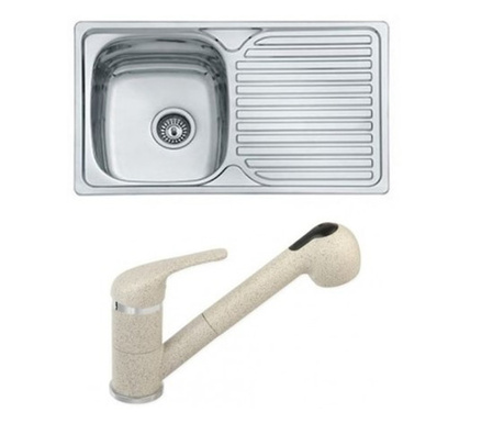 Кухненска мивка EcoSink Еклипс, С включен смесител Ferro Freya Sandpull, 80x48x18, За вграждане, Спрей-душ функция, Анти-абразив