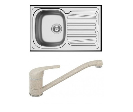 Кухненска мивка EcoSink Атик, С включен смесител Ferro Freya Sand, 78x43x17, За вграждане, Спрей-душ функция, Анти-абразивно пок