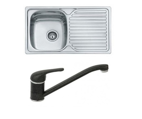 Кухненска мивка EcoSink Еклипс, С включен смесител Ferro Freya, 80x48x18, За вграждане, Спрей-душ функция, Анти-абразивно покрит